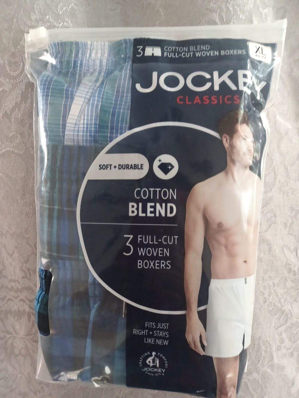 Jockey Men’s Sz XL 3 Cotton Blend Full Cut Woven Boxers Underwear NEW